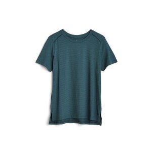 Skechers Women's Plus Size Teal Green Pinstripe GoDri Stride Athletic Tee